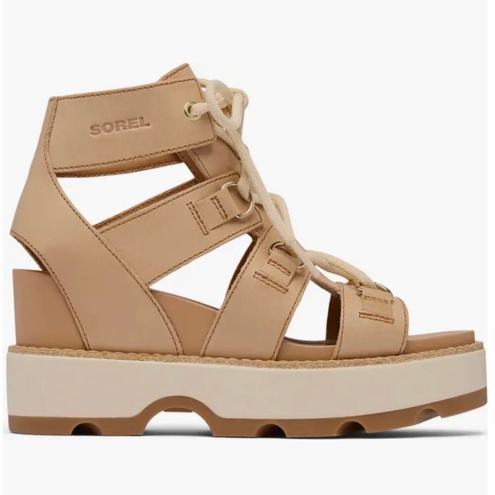 NEW SOREL Joanie IV Women's 9.5 Lace Wedge Honest Beige - Picture 3 of 5